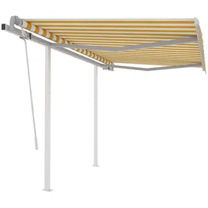 vidaXL Auvent manuel rétractable avec poteaux 3x2,5 m Jaune et blanc pas cher