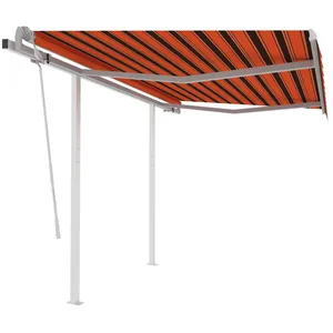 vidaXL Auvent manuel rétractable avec poteaux 3,5x2,5 m Orange marron pas cher