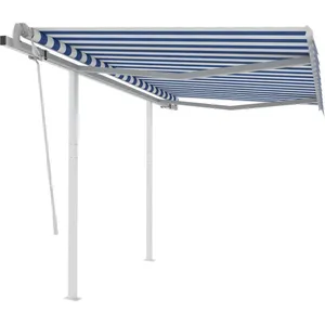 vidaXL Auvent manuel rétractable avec poteaux 3,5x2,5 m Bleu et blanc pas cher