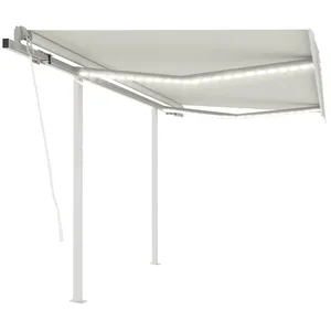 vidaXL Auvent automatique avec capteur de vent et LED 3,5x2,5 m Crème pas cher