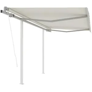 vidaXL Auvent rétractable automatique avec poteaux 3,5x2,5 m Crème pas cher