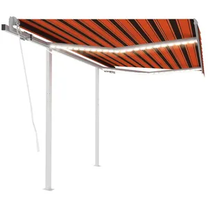 vidaXL Auvent automatique capteur de vent LED 3,5x2,5 m Orange marron pas cher
