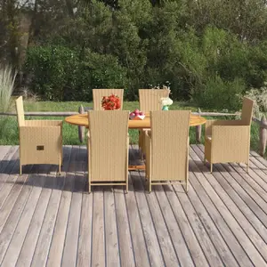 vidaXL Ensemble de salle à manger de jardin 7 pcs Résine tressée Beige pas cher