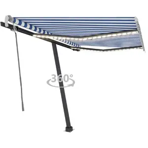 vidaXL Auvent manuel rétractable avec LED 300x250 cm Bleu et blanc pas cher