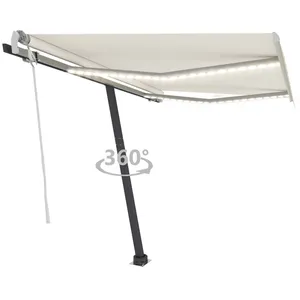 vidaXL Auvent manuel rétractable avec LED 300x250 cm Crème pas cher