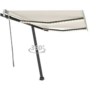 vidaXL Auvent manuel rétractable avec LED 350x250 cm Crème pas cher