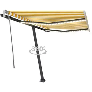 vidaXL Auvent manuel rétractable avec LED 350x250 cm Jaune et blanc pas cher