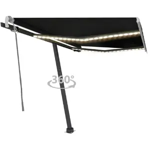 vidaXL Auvent manuel rétractable avec LED 350x250 cm Anthracite pas cher