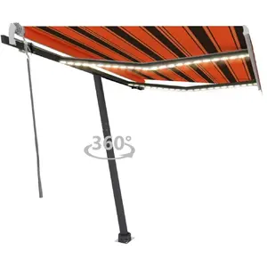 vidaXL Auvent manuel rétractable avec LED 350x250 cm Orange et marron pas cher