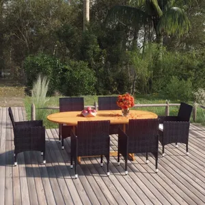 vidaXL Ensemble de salle à manger de jardin 7 pcs Résine tressée Noir pas cher