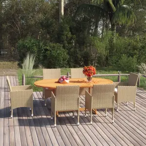 vidaXL Ensemble de salle à manger de jardin 7 pcs Résine tressée Beige pas cher
