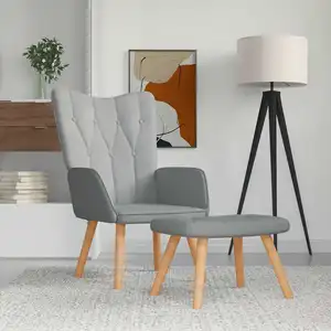 vidaXL Chaise de relaxation avec tabouret Gris clair Tissu pas cher