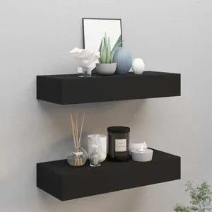 Comparateur de prix : vidaXL Étagères à tiroirs murales 2 pcs Noir 60x23,5x10 cm MDF