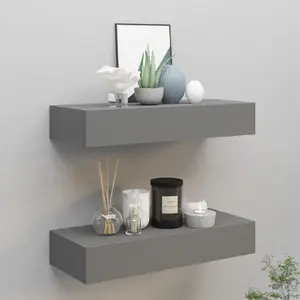 Comparateur de prix : vidaXL Étagères à tiroirs murales 2 pcs gris 60x23,5x10 cm MDF