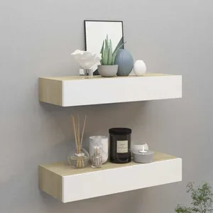 Comparateur de prix : vidaXL Étagères à tiroir murales 2 pcs Chêne et blanc 60x23,5x10cm MDF