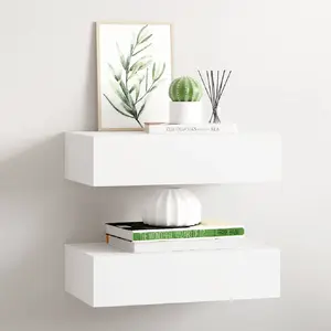 Comparateur de prix : vidaXL Étagères à tiroirs murales 2 pcs Blanc 40x23,5x10 cm MDF