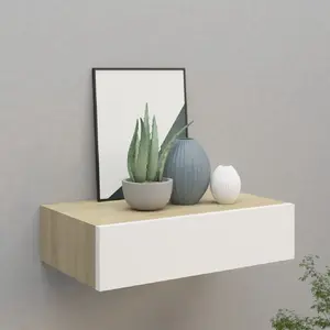 Comparateur de prix : vidaXL Étagère à tiroir murale chêne et blanc 40x23,5x10 cm MDF