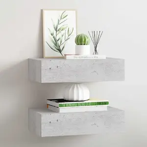 Comparateur de prix : vidaXL Étagères à tiroir murales 2 pcs Gris béton 40x23,5x10 cm MDF