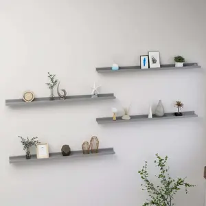 vidaXL Étagères murales 4 pcs Gris 100x9x3 cm pas cher