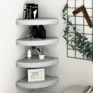 Comparateur de prix : vidaXL Étagères d'angle murales 4 pcs Gris béton 35x35x3,8 cm MDF