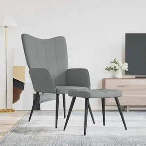 vidaXL Chaise de relaxation avec tabouret Gris clair Tissu pas cher