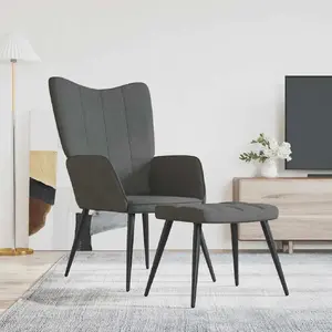 vidaXL Chaise de relaxation avec tabouret Gris foncé Tissu pas cher