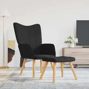 Comparateur de prix : vidaXL Chaise de relaxation avec tabouret Noir Tissu