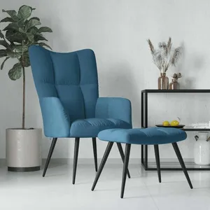 Comparateur de prix : vidaXL Vidaxl Chaise De Relaxation Avec Tabouret Bleu Velours