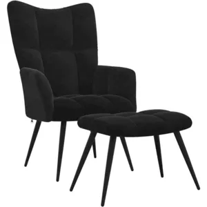 vidaXL Chaise de relaxation avec repose-pied Noir Velours pas cher