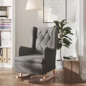 vidaXL Fauteuil avec pieds à bascule en bois d'hévéa Gris clair Tissu
