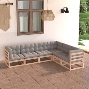 vidaXL Salon de jardin 6 pcs avec coussins Bois de pin massif pas cher