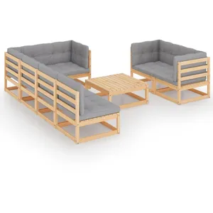 vidaXL Salon de jardin 8 pcs avec coussins Bois de pin massif pas cher