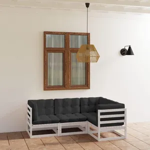 vidaXL Salon de jardin 4 pcs avec coussins Bois de pin massif pas cher