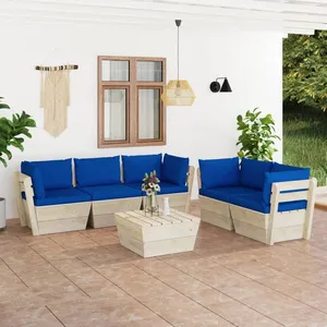 vidaXL Salon de jardin 5 pcs avec coussins Bois de pin massif pas cher