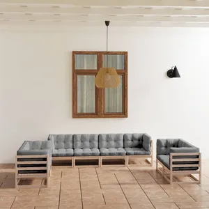 vidaXL Salon de jardin 8 pcs avec coussins Bois de pin massif pas cher