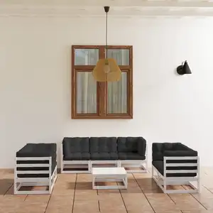 vidaXL Salon de jardin 8 pcs avec coussins Bois de pin massif pas cher