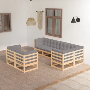 vidaXL Salon de jardin 7 pcs avec coussins Bois de pin massif pas cher