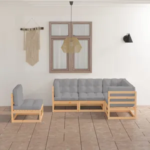 vidaXL Salon de jardin 5 pcs avec coussins Bois de pin massif pas cher