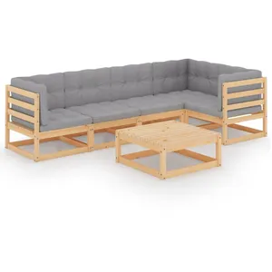 vidaXL Salon de jardin 6 pcs avec coussins Bois de pin massif pas cher