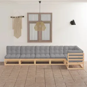 vidaXL Salon de jardin 6 pcs avec coussins Bois de pin massif pas cher
