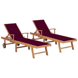 Comparateur de prix : vidaXL Chaises longues 2 pcs avec coussin rouge bordeaux Teck solide