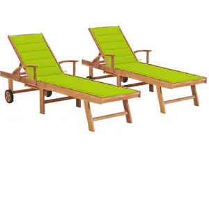 Comparateur de prix : vidaXL Chaises longues lot de 2 et coussin vert vif Bois teck solide