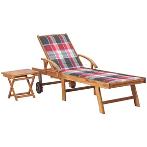 Comparateur de prix : vidaXL Chaises longues lot de 2 et coussin carreaux rouge Teck solide