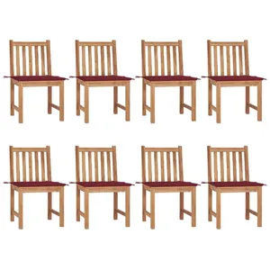 vidaXL Chaises de jardin lot de 8 avec coussins Bois de teck massif pas cher