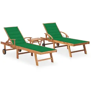 vidaXL Chaises longues 2 pcs avec table et coussin Bois de teck solide