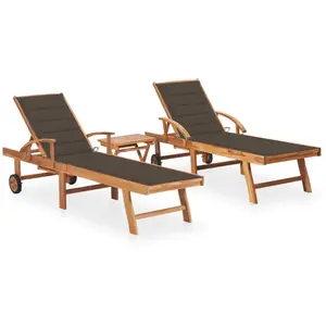 vidaXL Chaises longues lot de 2 avec table et coussin Bois teck solide