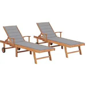 Comparateur de prix : vidaXL Chaises longues lot de 2 avec coussin gris Bois de teck solide