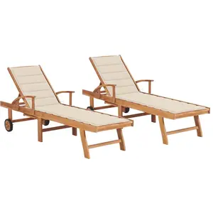 Comparateur de prix : vidaXL Chaises longues lot de 2 avec coussin crème Bois de teck solide