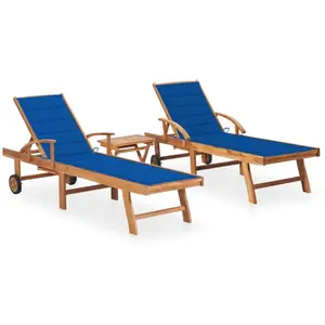 vidaXL Chaises longues 2 pcs avec table et coussin Bois de teck solide