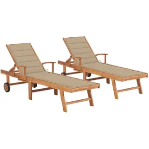 Comparateur de prix : vidaXL Chaises longues lot de 2 avec coussin beige Bois de teck solide